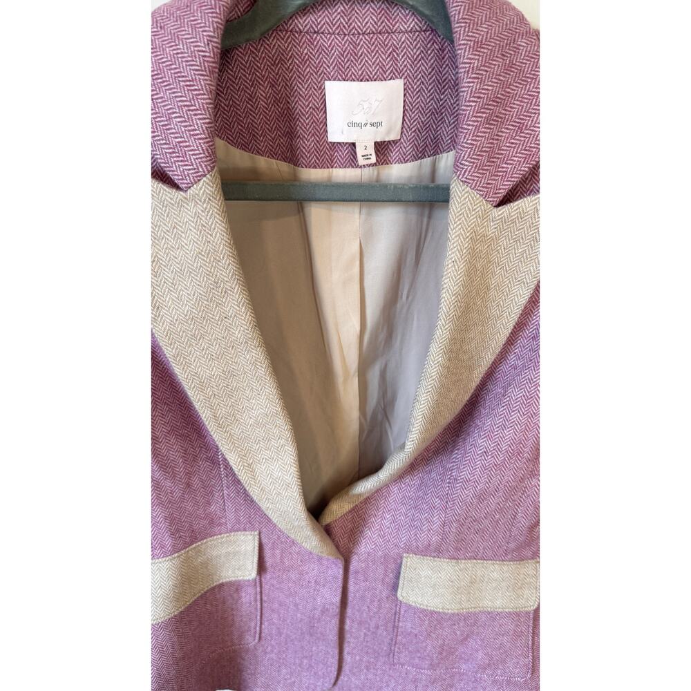 CINQ A SEPT Lana Blazer in Canyon Rose & Light Acorn Wool Blend Herringbone Sz 2 - Picture 5 of 14
